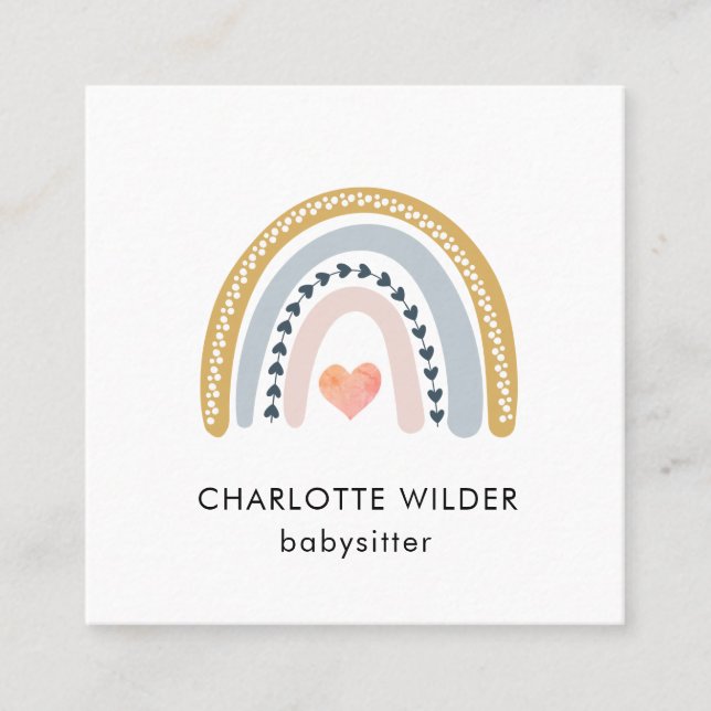 Cute Boho Rainbow Babysitter Business Card (Front)