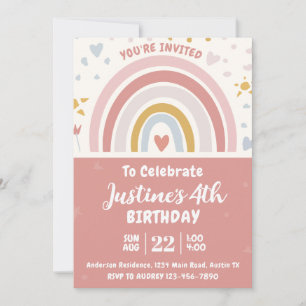 Cute Boho Rainbow Birthday Party Invitation