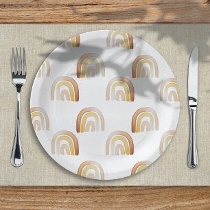 Cute Boho Rainbow Gender Neutral Baby Shower Paper Plate