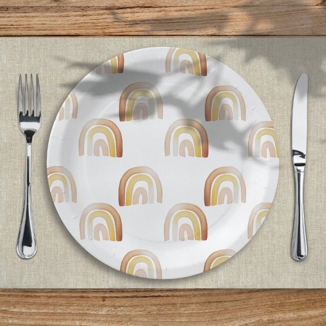 Cute Boho Rainbow Gender Neutral Baby Shower Paper Plate (Creator Uploaded)