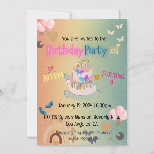 Cute Boho Rainbow Gradient Birthday Invitation (Front)