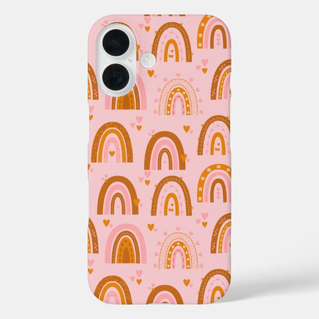 Cute Boho Rainbow Hearts Pattern in Pink Orange Case-Mate iPhone Case (Back)