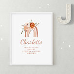 Cute Boho Rainbow | Newborn Baby Birth Stats Poster<br><div class="desc">This adorable,  gender neutral baby birth stats poster features a cute,  neutral terracotta rainbow with matching boho watercolor flowers on a simple white background. Add your baby's name in trendy modern script,  and add all the newborn's birth statistics.</div>