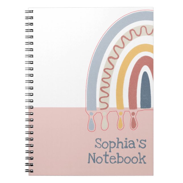 Cute Boho Rainbow Office School Notebook (Front)