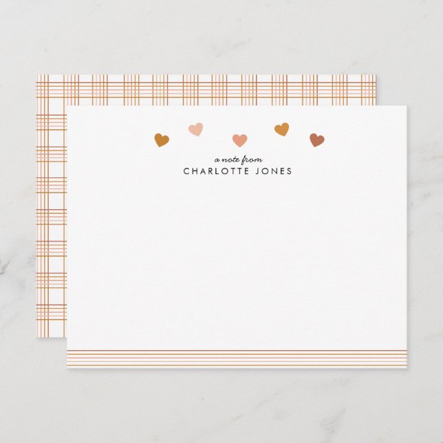 Cute Boho Rainbow Pattern Hearts Kids Stationery Card (Front/Back)