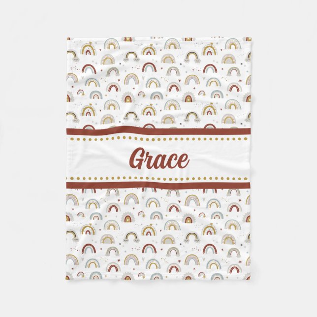 Cute Boho Rainbow Pattern Kids Fleece Blanket (Front)