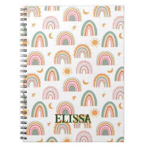 Cute Boho Rainbow Pattern Name Personalised Notebook