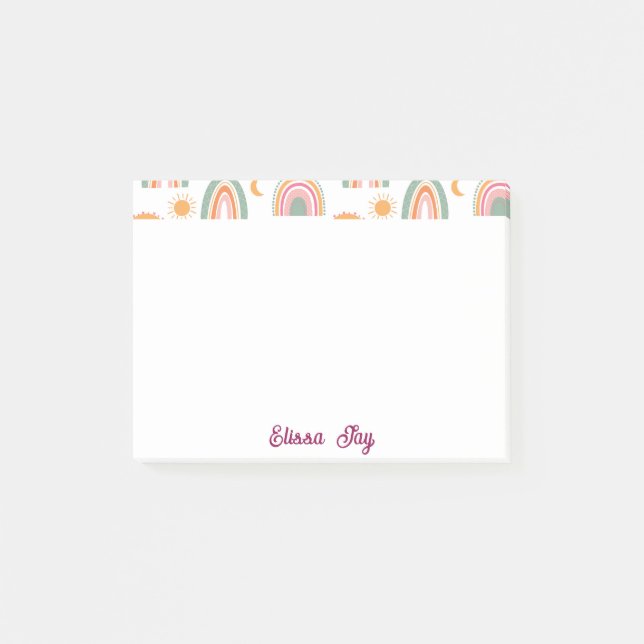 Cute Boho Rainbow Pattern Name Personalised Post-it Notes (Front)