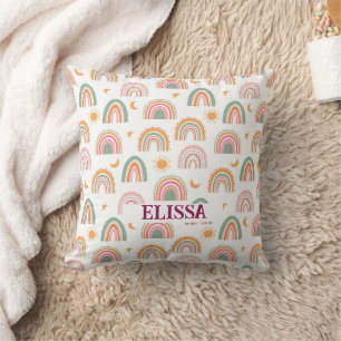 Cute Boho Rainbow Pattern Name Personalized Cushion
