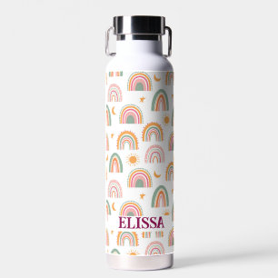 Cute Boho Rainbow Pattern Name Personalized Water Bottle