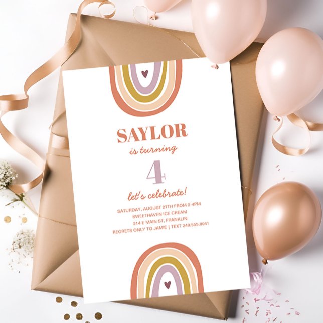 Cute Boho Rainbow Peach Blush Birthday Invitation (Creator Uploaded)
