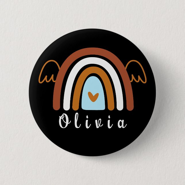 Cute Boho Rainbow with Personalised Name  6 Cm Round Badge (Front)