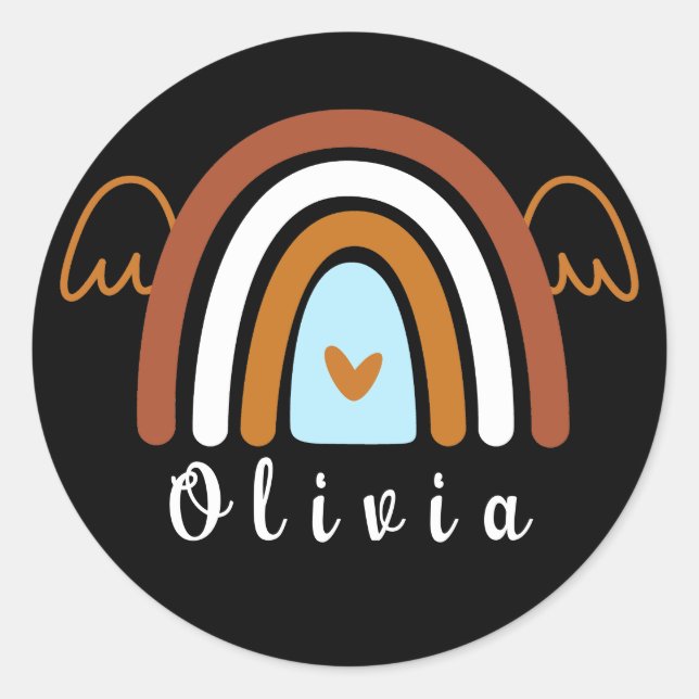 Cute Boho Rainbow with Personalised Name  Classic Round Sticker (Front)