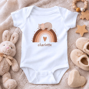 Cute Boho Rainbow with Sleeping Hippo Monogram  Baby Bodysuit