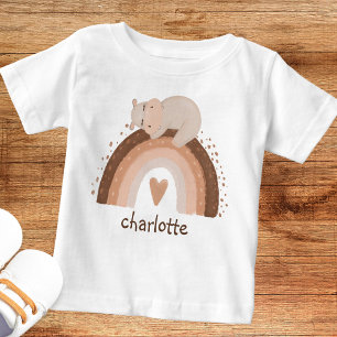 Cute Boho Rainbow with Sleeping Hippo Monogram  Baby T-Shirt