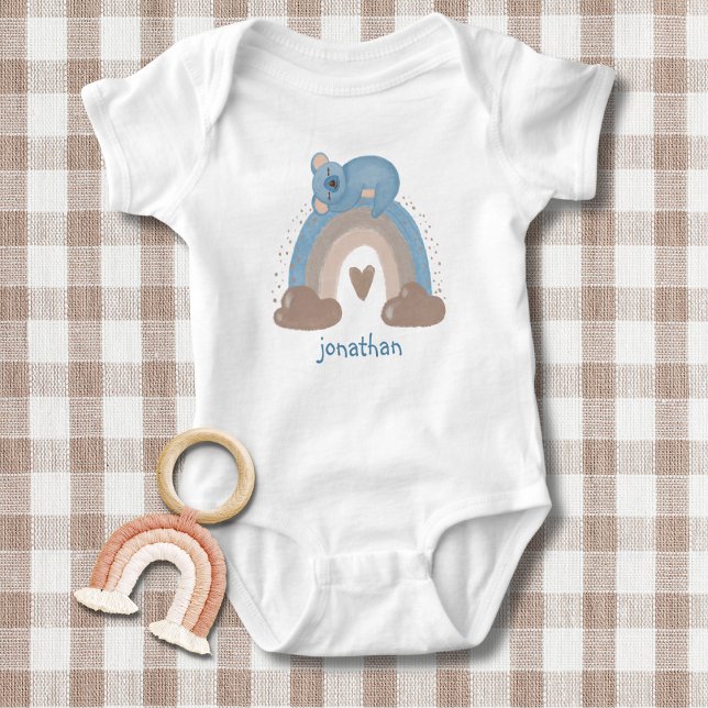 Cute Boho Rainbow with Sleeping Koala Monogram  Baby Bodysuit (Creator Uploaded)