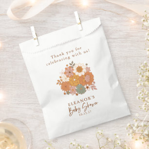 Cute Boho Retro Floral Baby Shower Custom Name Favour Bag