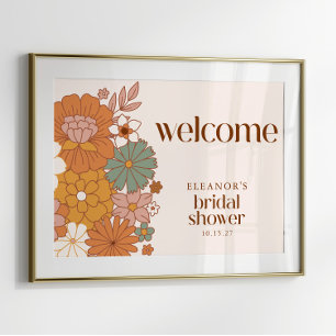 Cute Boho Retro Floral Bridal Shower Welcome Sign