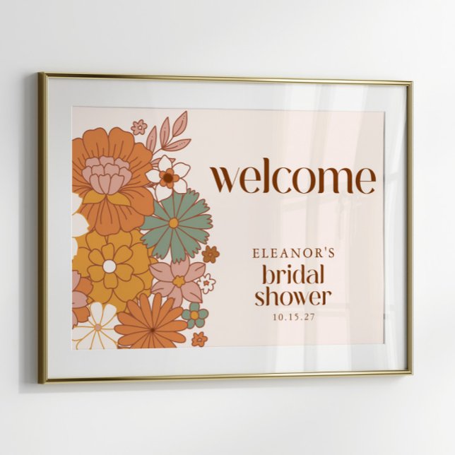 Cute Boho Retro Floral Bridal Shower Welcome Sign (Creator Uploaded)