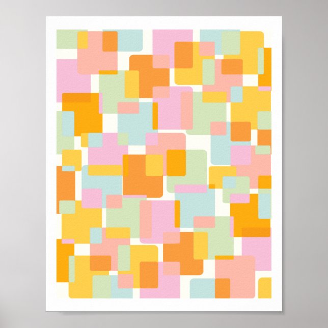 Cute Boho Retro Pastel Geometric Shape Art Poster (Front)