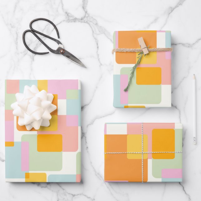 Cute Boho Retro Pastel Geometric Shape Art Wrapping Paper Sheet (Front)