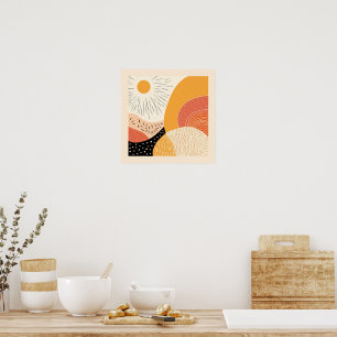 Cute Boho Retro Sun Over Rolling Hills Poster