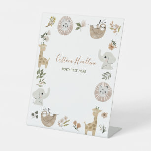 Cute Boho Safari Anamials Baby Shower Custom Pedestal Sign