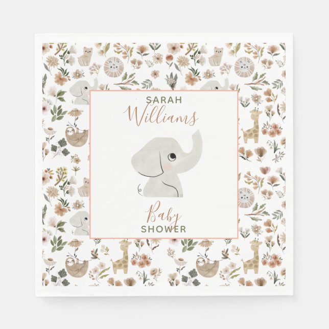 Cute Boho Safari Anamials Baby Shower Napkin (Front)
