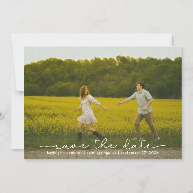 Cute Boho Script Photo Save The Date Magnetic Card (Front)