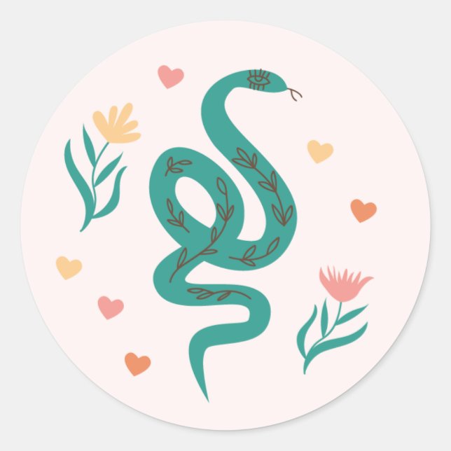 Cute Boho Snake & Wildflower Sticker (Front)