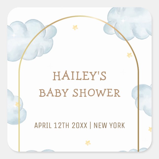 Cute Boho Star Cloud Arch Boy Baby Shower Square Sticker (Front)