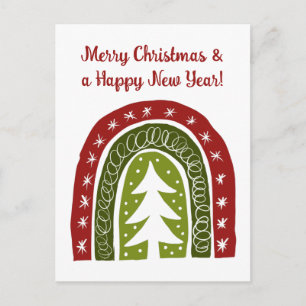 Cute boho style Christmas tree Holiday postcards