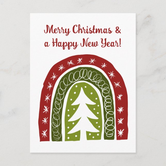 Cute boho style Christmas tree Holiday postcards (Front)