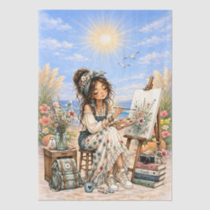 Cute Boho Style Girly Beach Scene Decoupage Tissue Paper