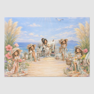 Cute Boho Style Girly Beach Scene Decoupage Tissue Paper