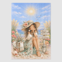 Cute Boho Style Girly Beach Scene Decoupage