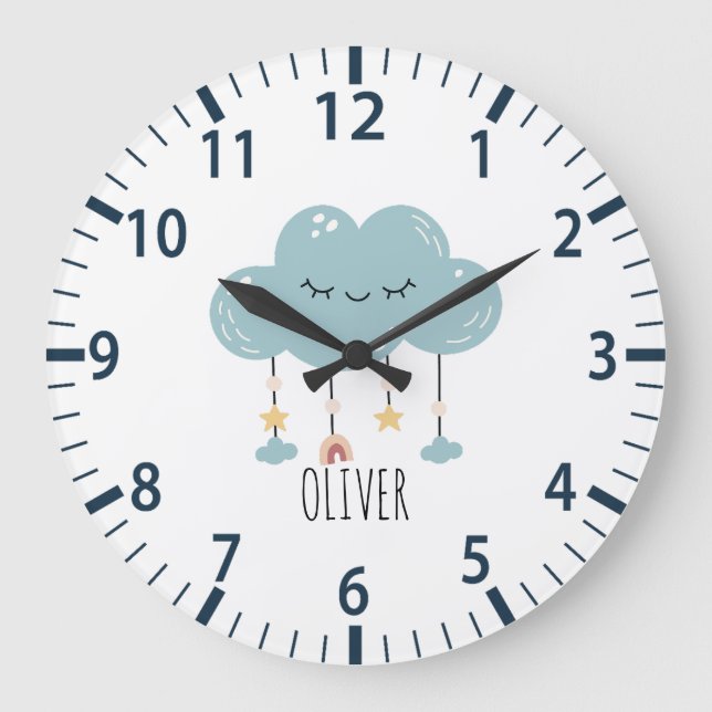 Cute Boho Style Lullaby Cloud Nursery Wall Clock  (Front)