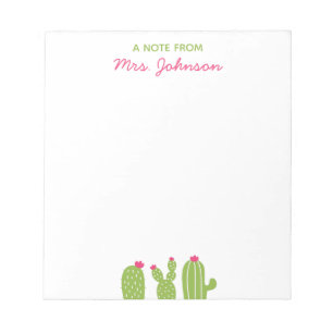 Cute Boho Succulents Pink Flowers Teacher Gift Notepad