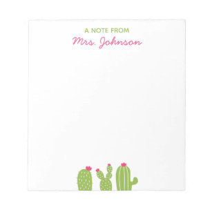 Cute Boho Succulents Pink Flowers Teacher Gift Notepad