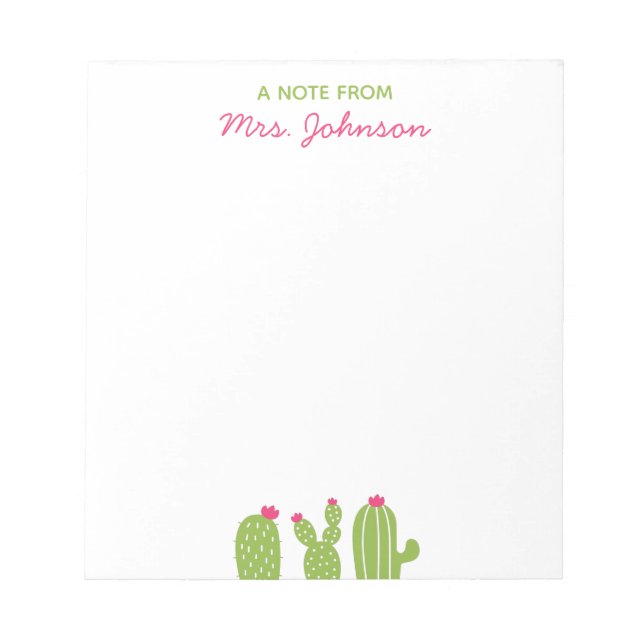 Cute Boho Succulents Pink Flowers Teacher Gift Notepad (Front)