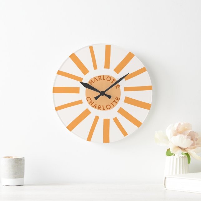 Cute Boho Sun Nursery Decor Name Large Clock (Home)