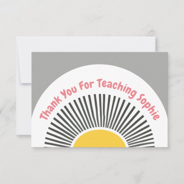 Cute Boho Sun Teacher Appreciation Thank You Card (Front)