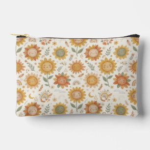 Cute Boho Sunflower Sun & Rainbow Seamless Pattern Accessory Pouch