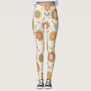 Cute Boho Sunflower Sun & Rainbow Women's Casual Leggings