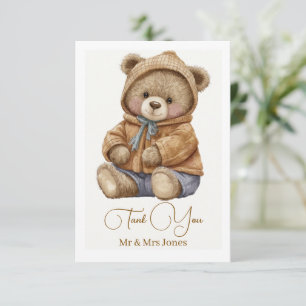 Cute Boho Teddy Bear Baby Shower Thank You Card