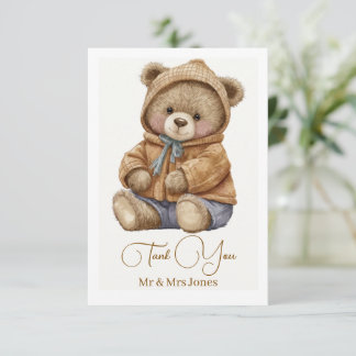 Cute Boho Teddy Bear Baby Shower Thank You Card