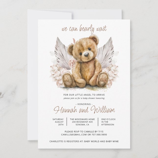 Cute Boho Teddy Bear Bearly Wait Baby Shower  Invitation (Front)