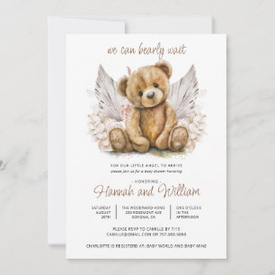 Cute Boho Teddy Bear Bearly Wait Baby Shower  Invitation