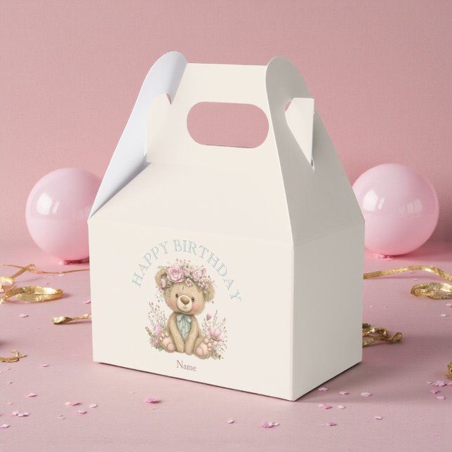 Cute Boho Teddy Bear Birthday Party Favour Box (Creator Uploaded)