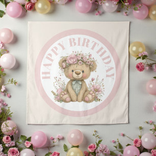 Cute Boho Teddy Bear Birthday Party Tapestry